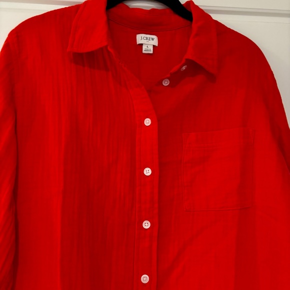 JCrew Factory Women's Red Gauze Button-up Shirt Size L - Picture 5 of 6